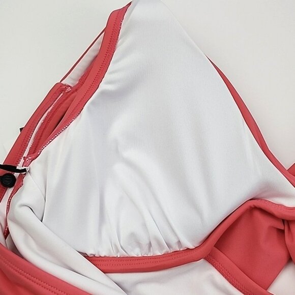 DKNY Women's Peek-a-Boo Twist One-Piece Swimsuit Coral Pink Scoop Back Size 16 - Picture 4 of 15